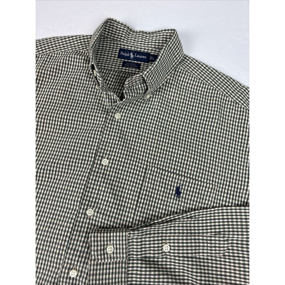 Ralph‎ Lauren EUC Button Down Men's L Green Gingham McNeel Cotton LS Shirt